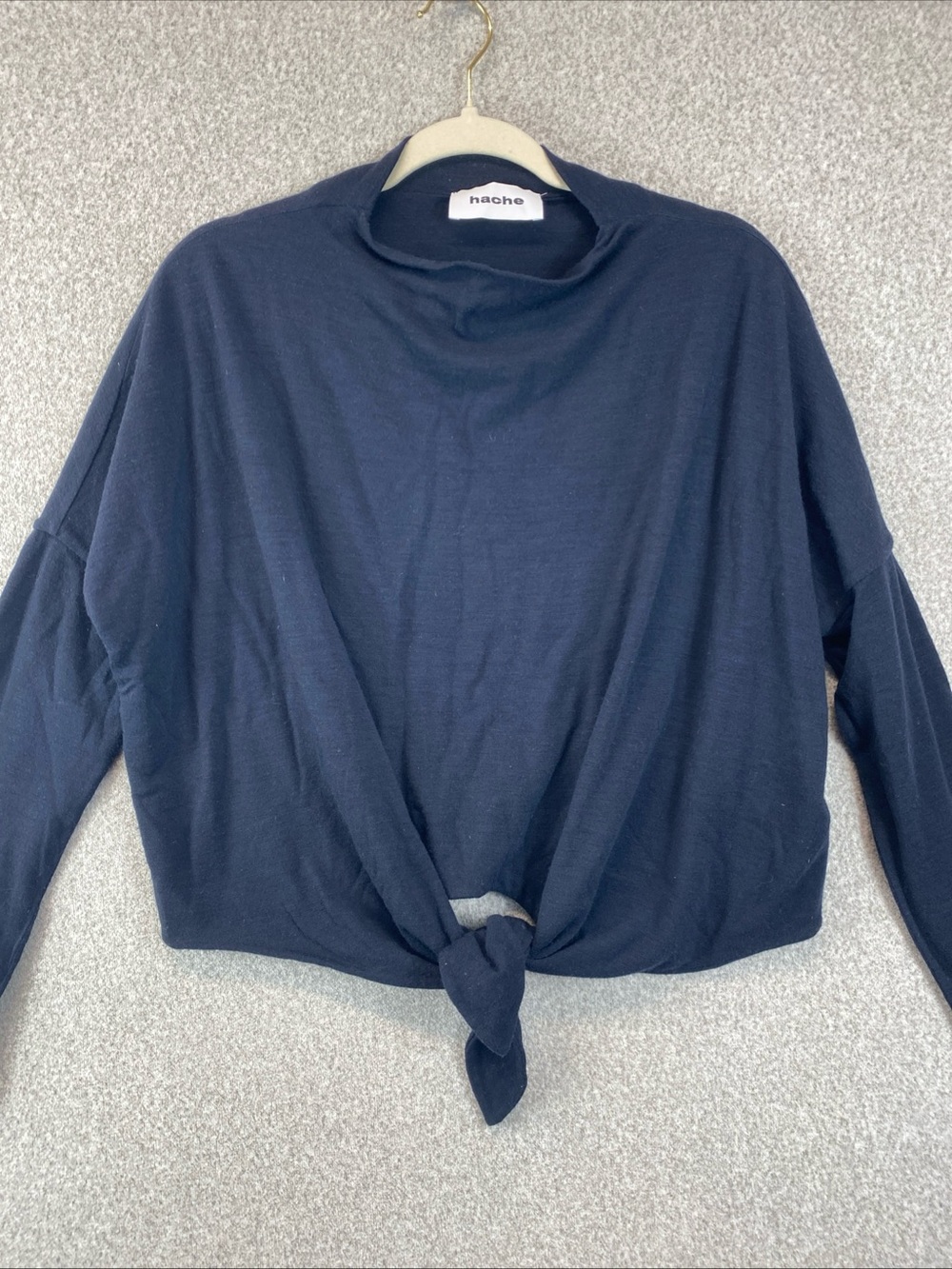 Hache Blue Tie Front Top Wool Blend Long Sleeve Minimalist Italy 38 US M